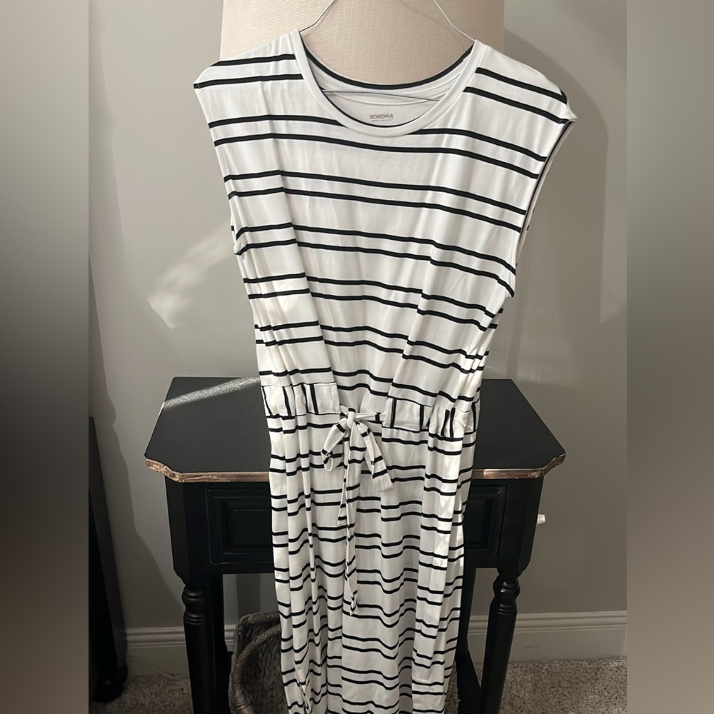 Sonoma Black and White Striped Midi Dress